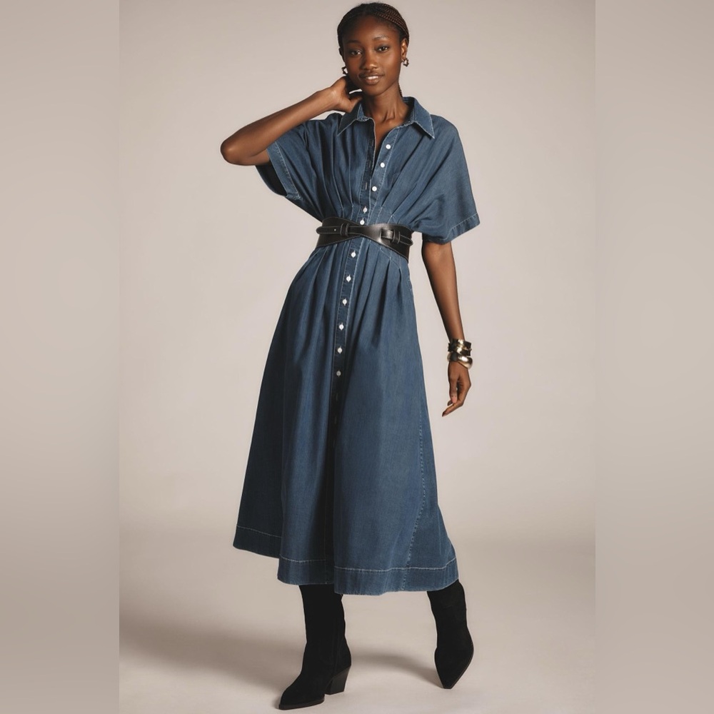 Anthropologie exquise Tobi dress Denim Blue Button-Front Maxi Dress